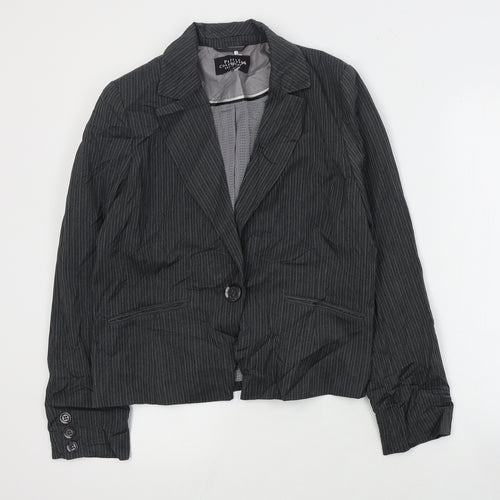 Debenhams Womens Grey Striped  Jacket Blazer Size 12  Button
