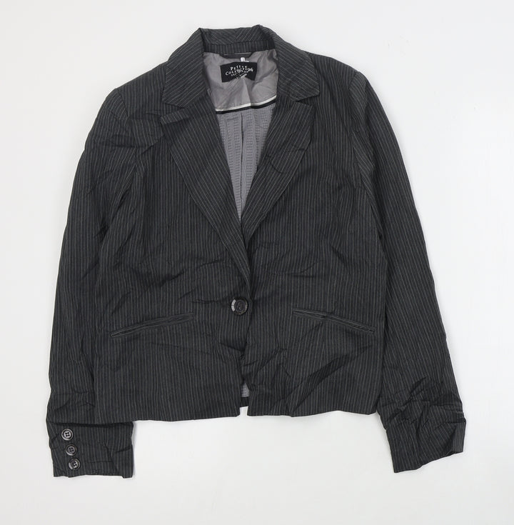Debenhams Womens Grey Striped Jacket Blazer Size 12 Button