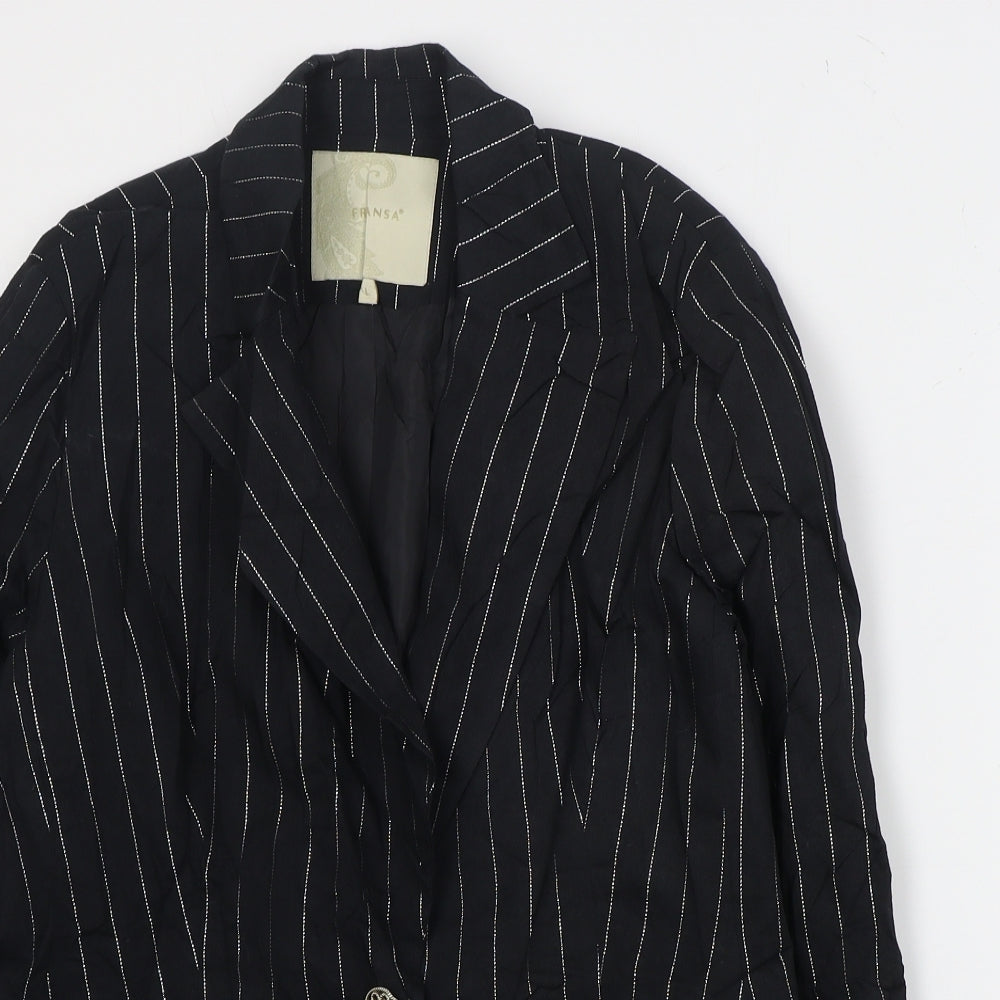 Fransa Womens Black Striped  Jacket Blazer Size L  Button