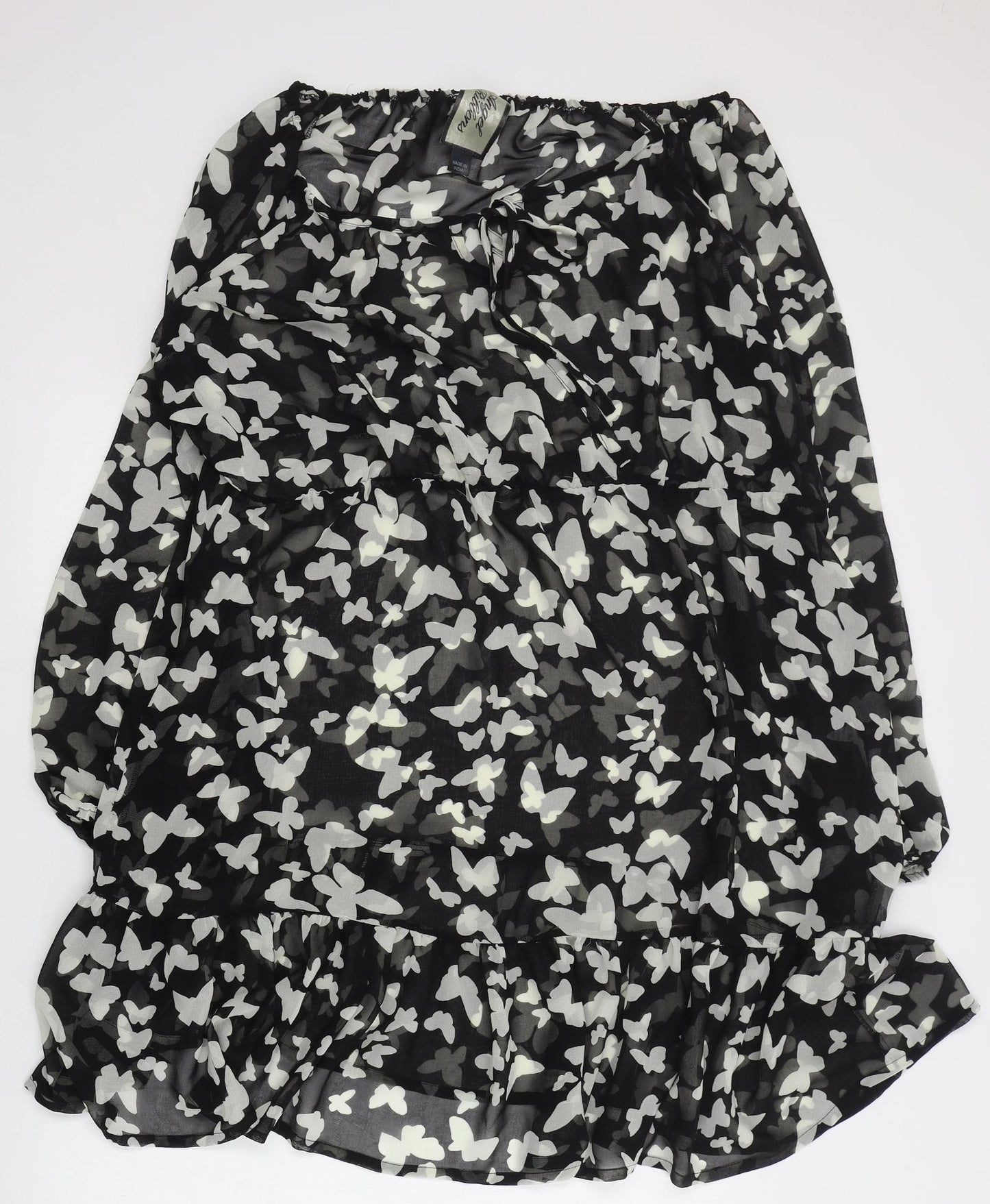 Angel Ribbons Womens Black Geometric Polyester Shift  Size 26  Round Neck Tie - Butterfly
