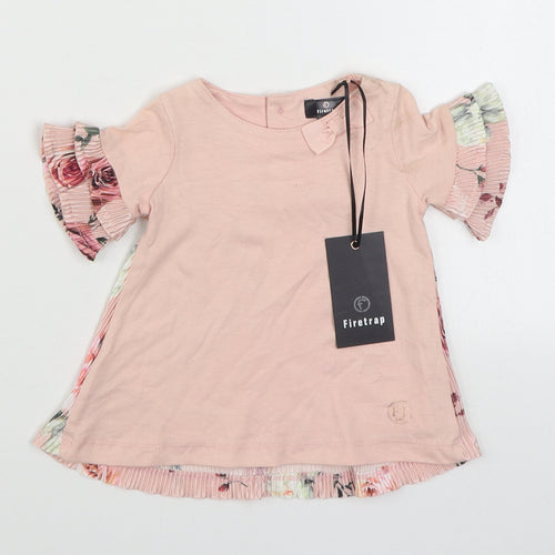 Firetrap Girls Pink Floral Polyester T-Shirt Dress  Size 0-3 Months  Round Neck Pullover
