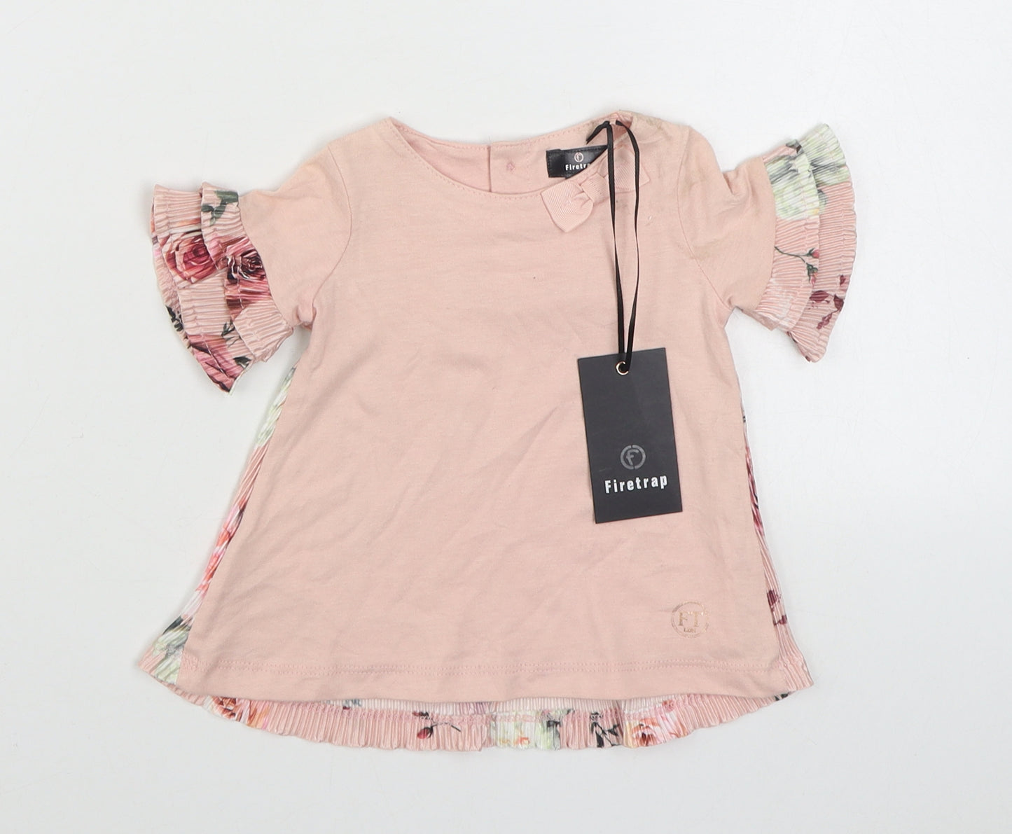 Firetrap Girls Pink Floral Polyester T-Shirt Dress  Size 0-3 Months  Round Neck Pullover