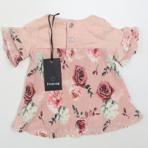 Firetrap Girls Pink Floral Polyester T-Shirt Dress  Size 0-3 Months  Round Neck Pullover