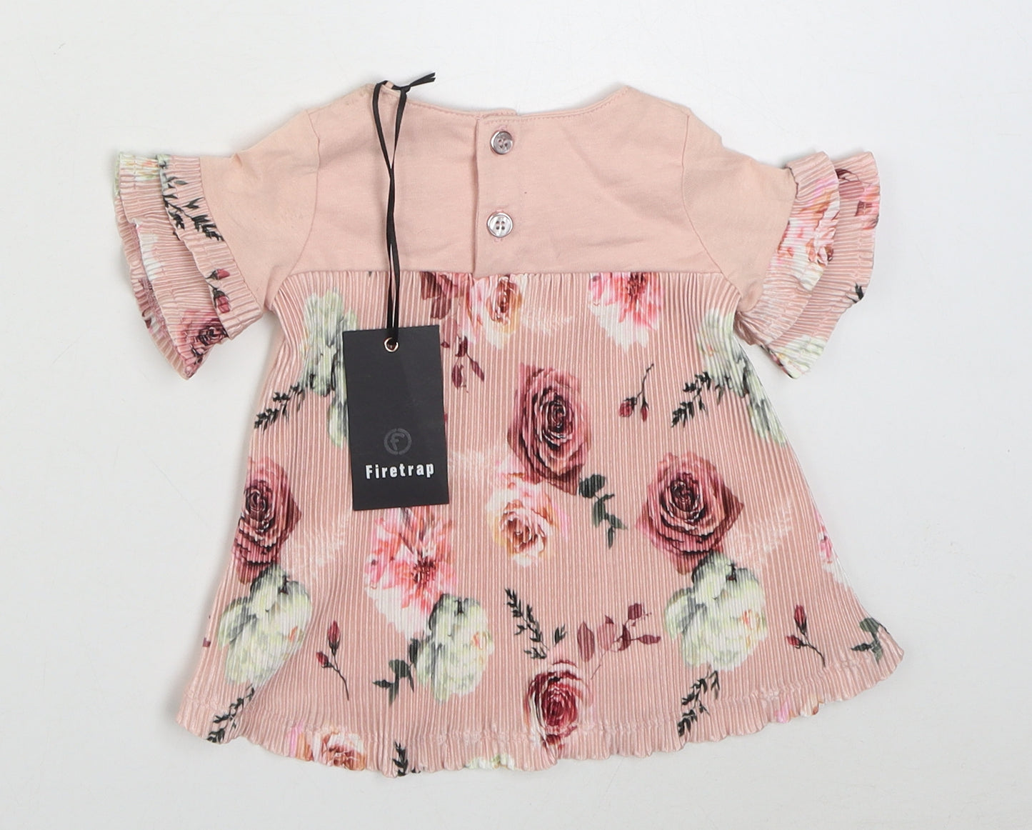 Firetrap Girls Pink Floral Polyester T-Shirt Dress  Size 0-3 Months  Round Neck Pullover