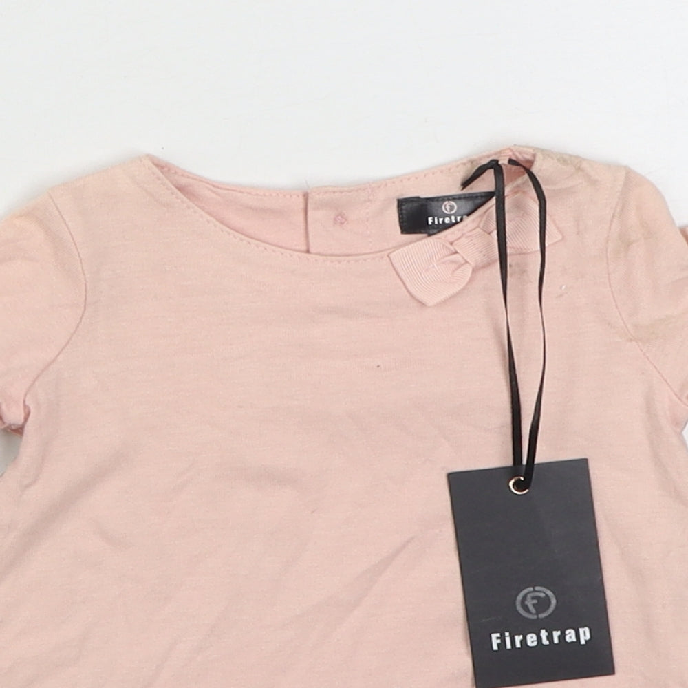 Firetrap Girls Pink Floral Polyester T-Shirt Dress  Size 0-3 Months  Round Neck Pullover