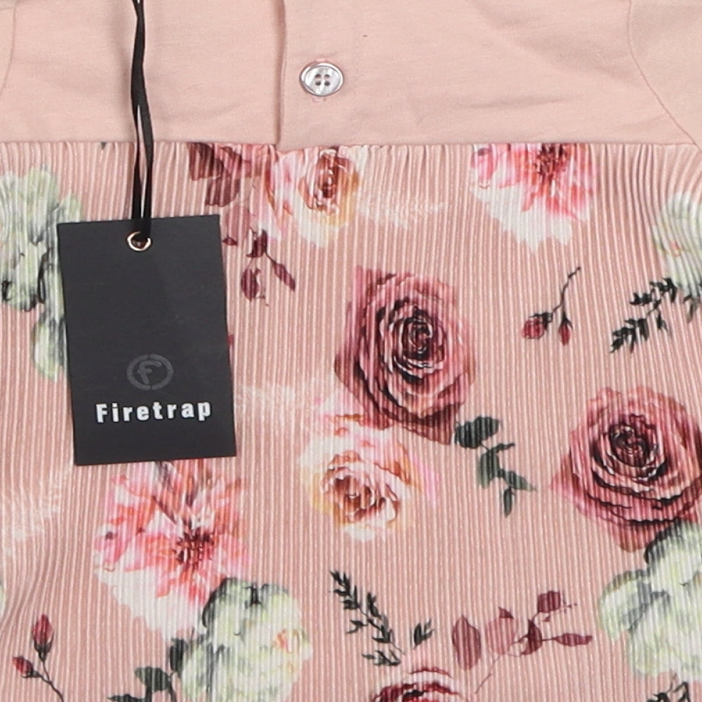 Firetrap Girls Pink Floral Polyester T-Shirt Dress  Size 0-3 Months  Round Neck Pullover