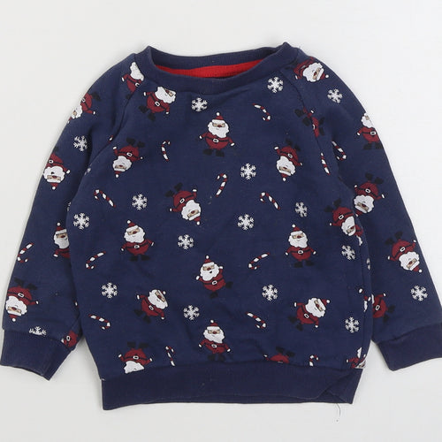 Primark Boys Blue Geometric Cotton Pullover Jumper Size 12-18 Months  Pullover - Christmas Jumper