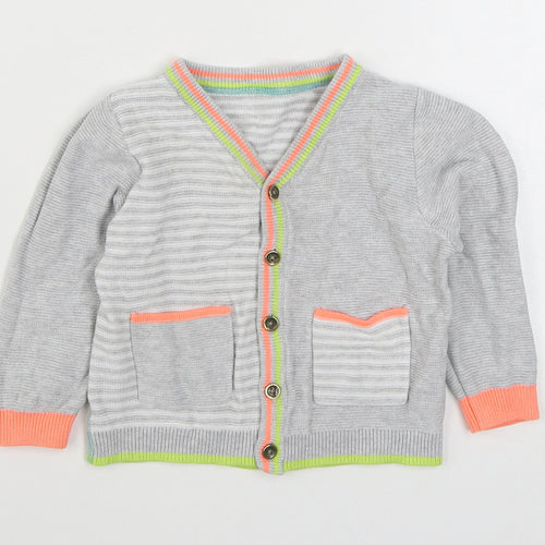 George Girls Green Striped Cotton Cardigan Jumper Size 9-12 Months  Button