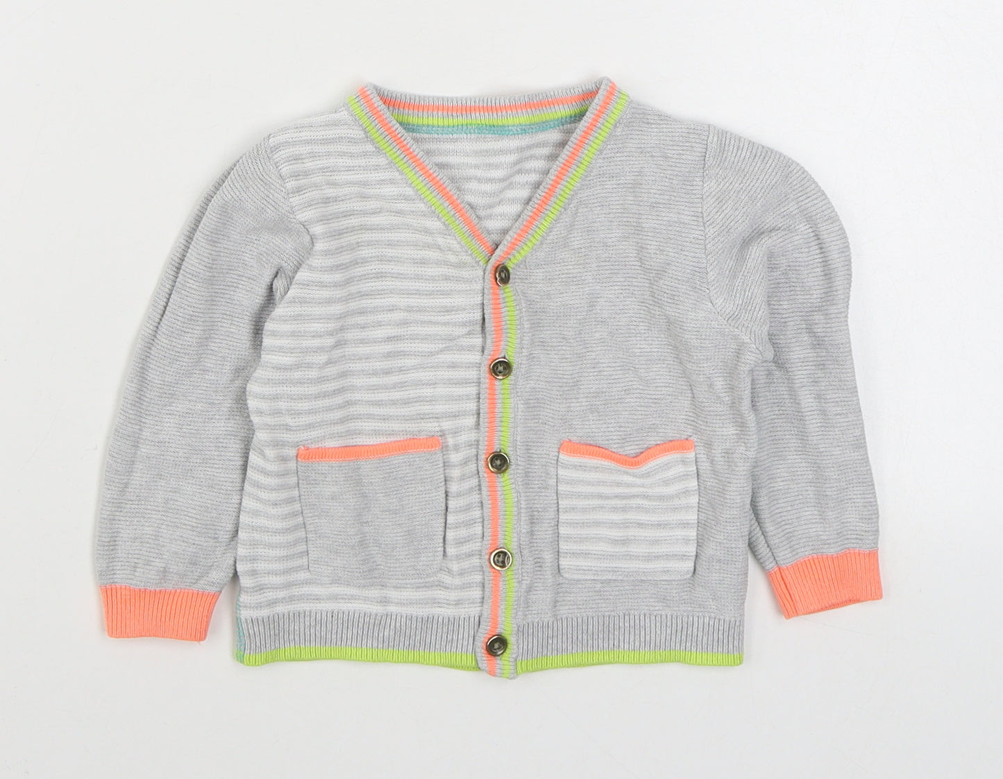 George Girls Green Striped Cotton Cardigan Jumper Size 9-12 Months  Button