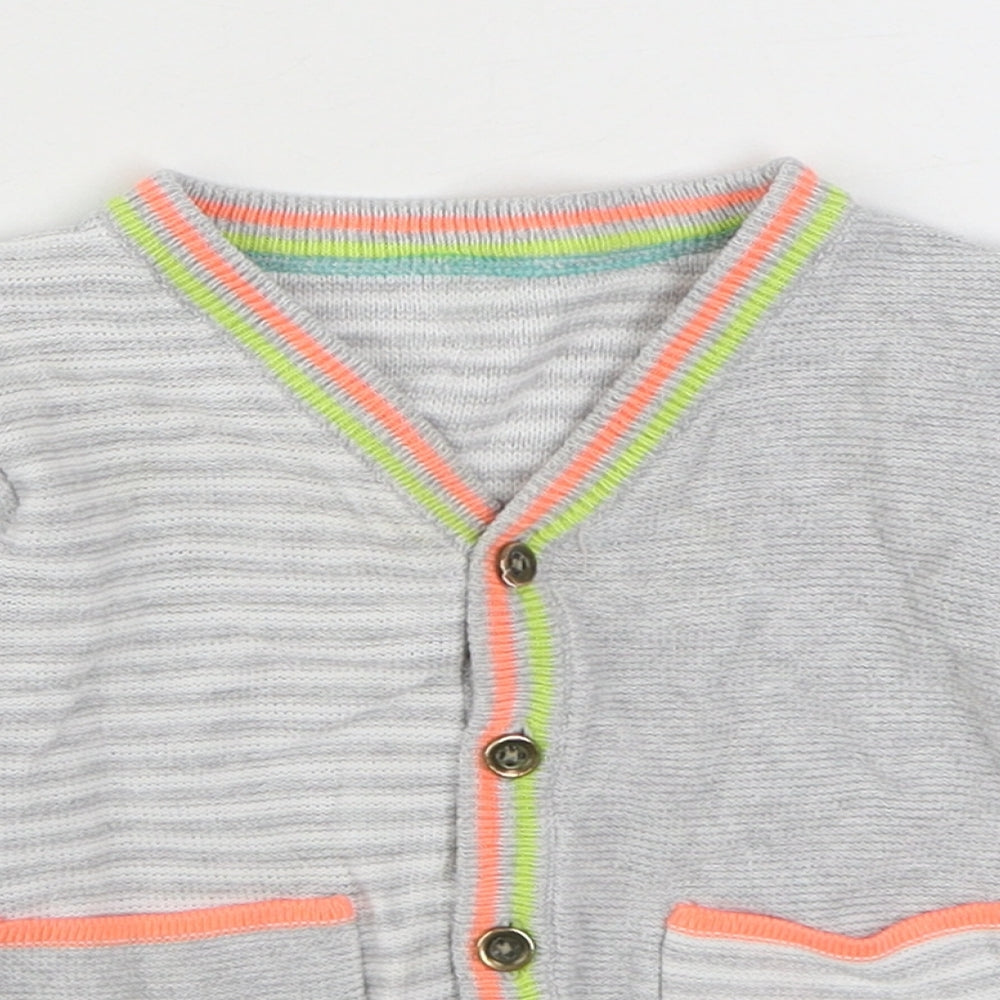 George Girls Green Striped Cotton Cardigan Jumper Size 9-12 Months  Button