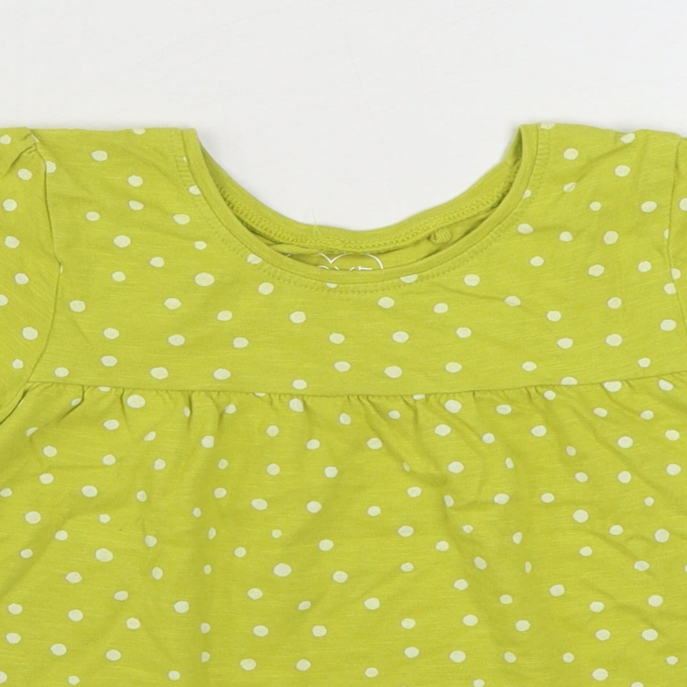 NEXT Girls Green Polka Dot 100% Cotton Basic T-Shirt Size 4-5 Years Round Neck Pullover