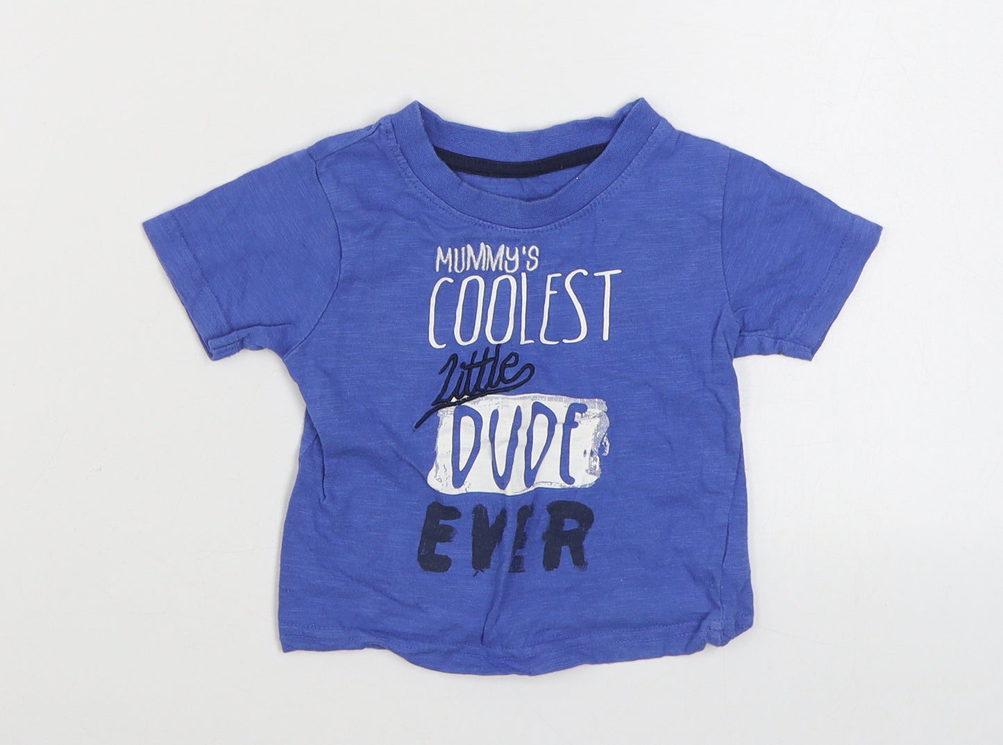 Mini Rebel   Boys Blue  100% Cotton Basic T-Shirt Size 9-12 Months Round Neck Pullover