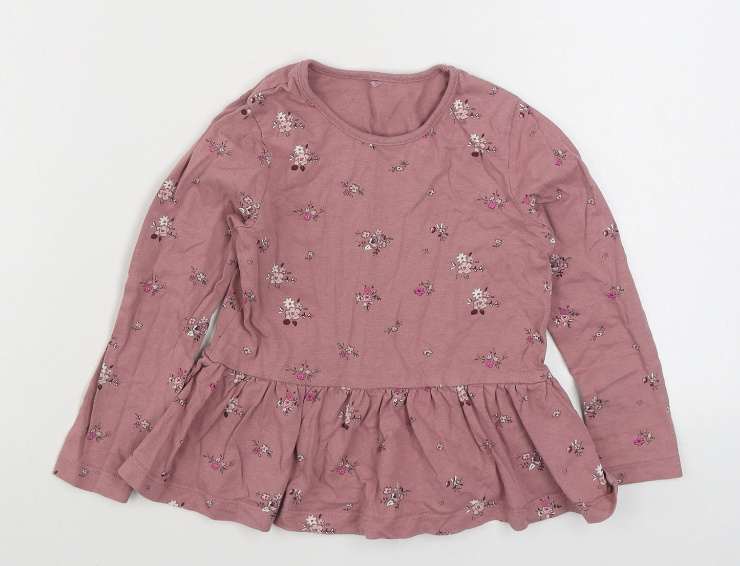 George Girls Pink Floral 100% Cotton Basic T-Shirt Size 4-5 Years Round Neck Pullover