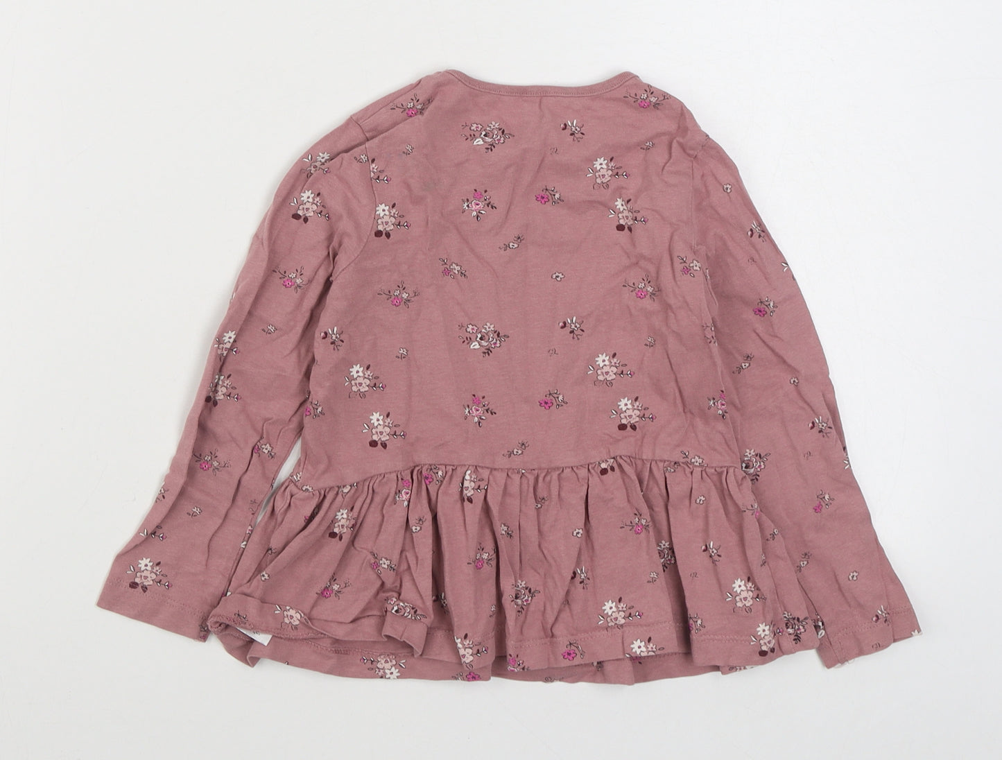 George Girls Pink Floral 100% Cotton Basic T-Shirt Size 4-5 Years Round Neck Pullover