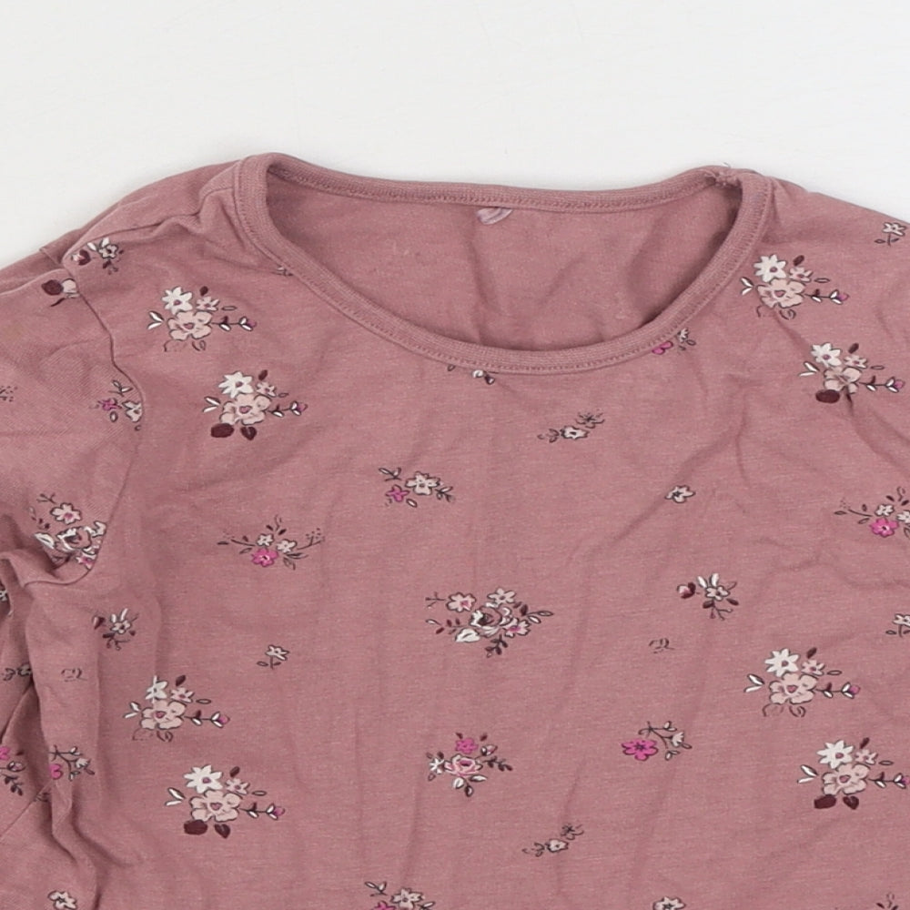 George Girls Pink Floral 100% Cotton Basic T-Shirt Size 4-5 Years Round Neck Pullover
