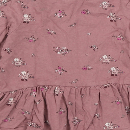George Girls Pink Floral 100% Cotton Basic T-Shirt Size 4-5 Years Round Neck Pullover