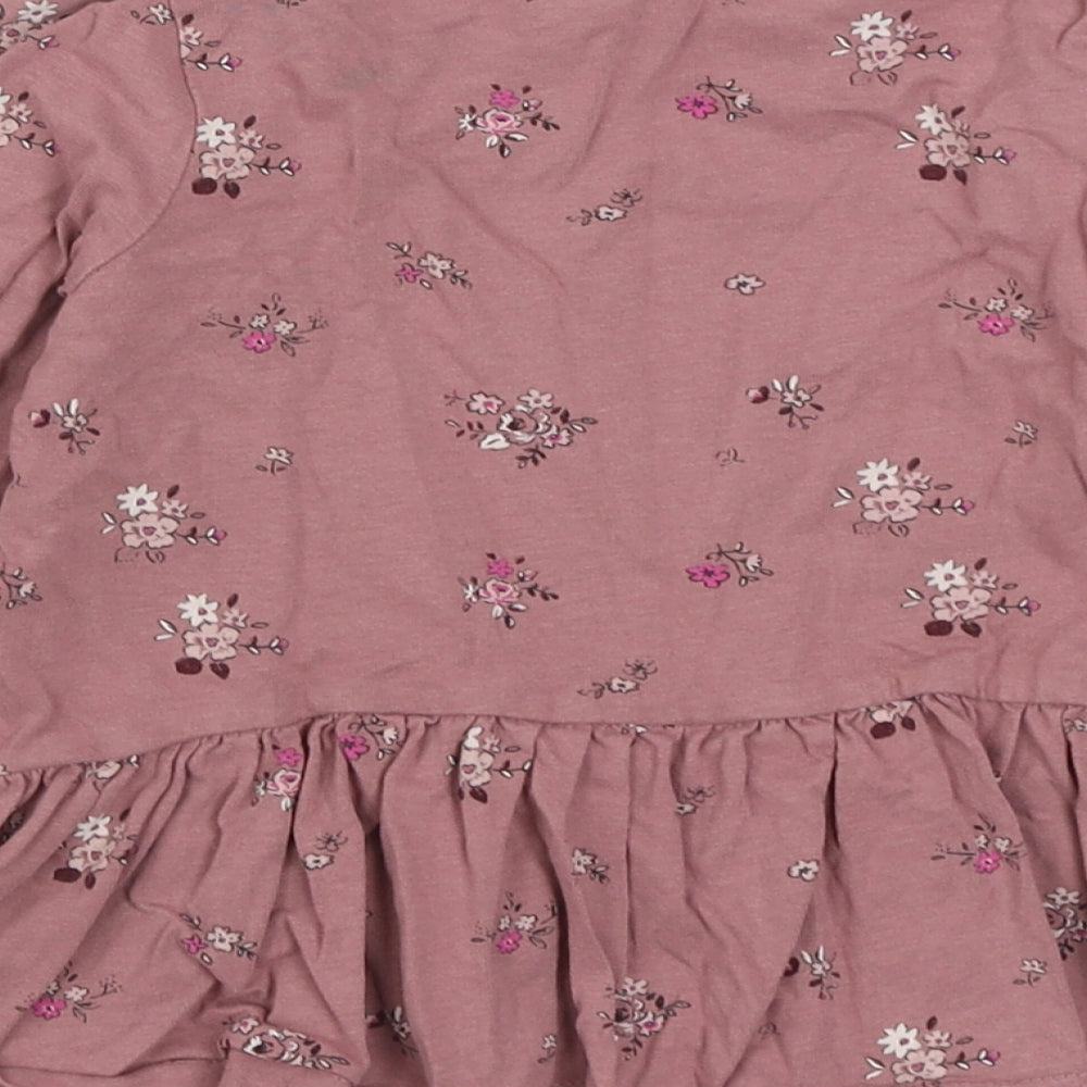 George Girls Pink Floral 100% Cotton Basic T-Shirt Size 4-5 Years Round Neck Pullover