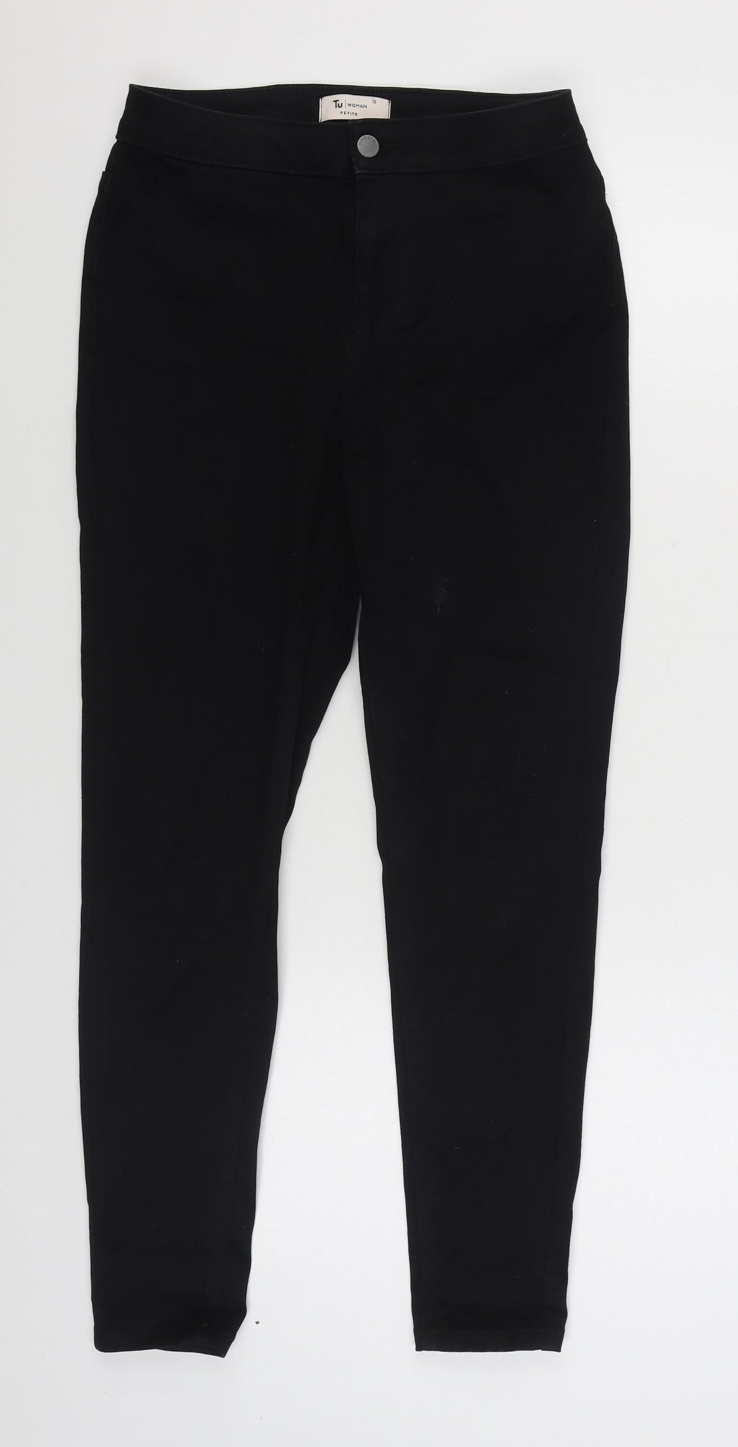 TU Womens Black  Cotton Skinny Jeans Size 12 L27 in Regular Zip