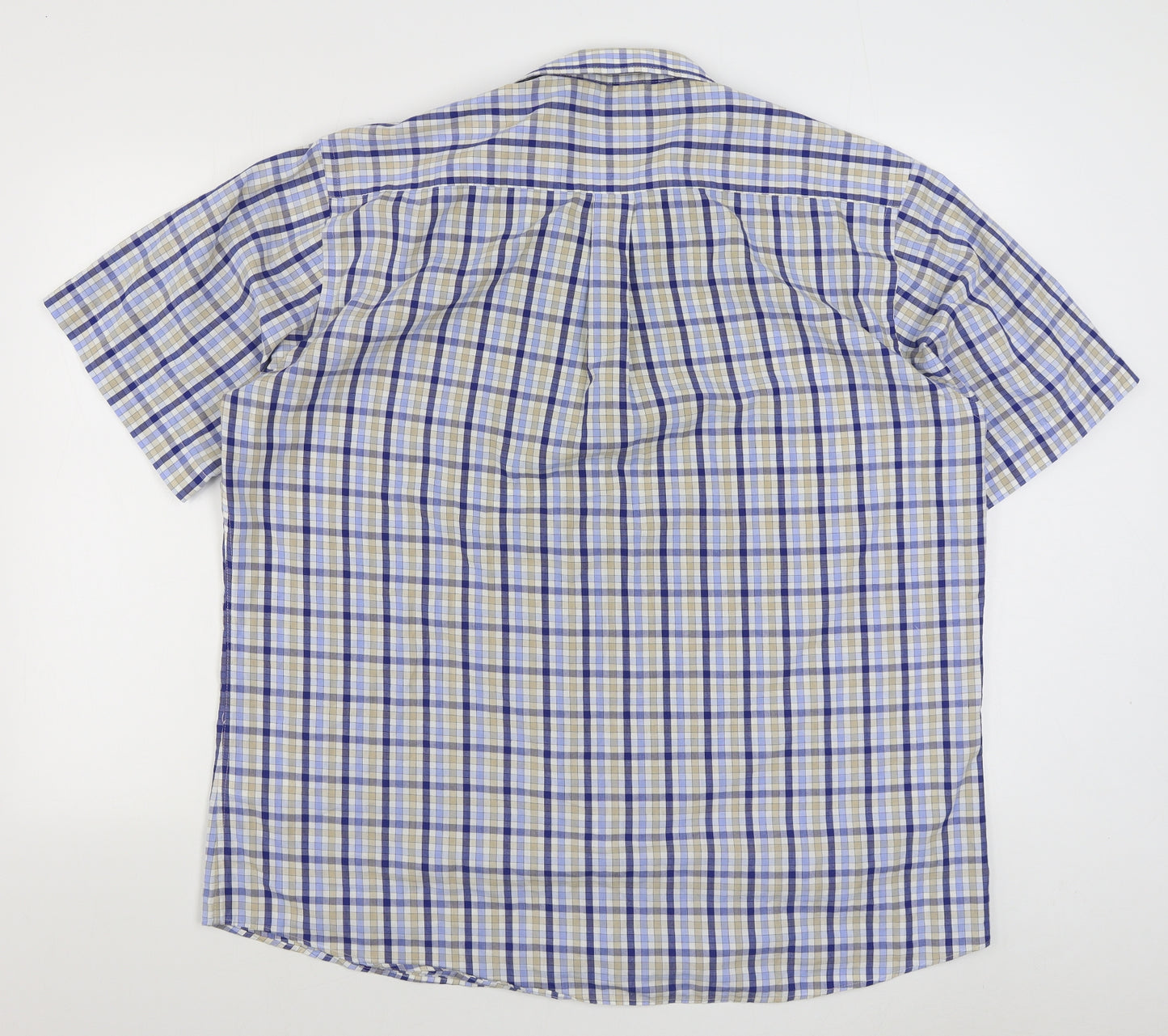 Dunnes Stores Mens Blue Plaid Polyester  Button-Up Size XL Collared Button