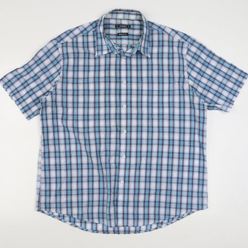 Dunnes Stores Mens Blue Plaid Cotton  Button-Up Size XL Collared Button