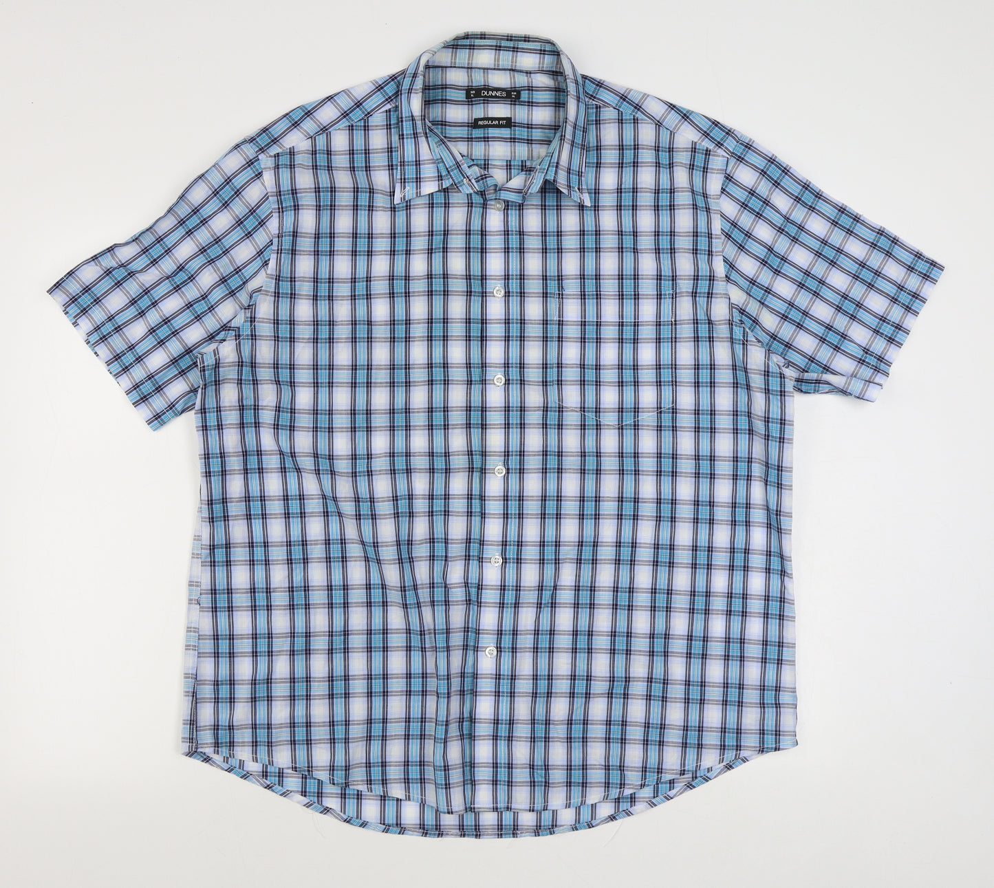 Dunnes Stores Mens Blue Plaid Cotton  Button-Up Size XL Collared Button