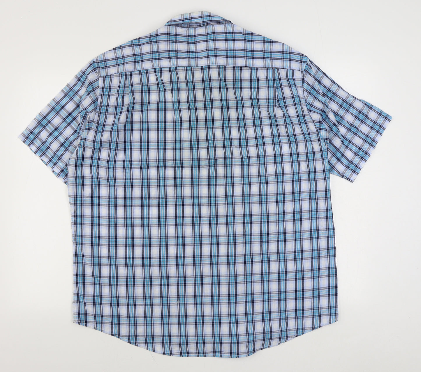 Dunnes Stores Mens Blue Plaid Cotton  Button-Up Size XL Collared Button