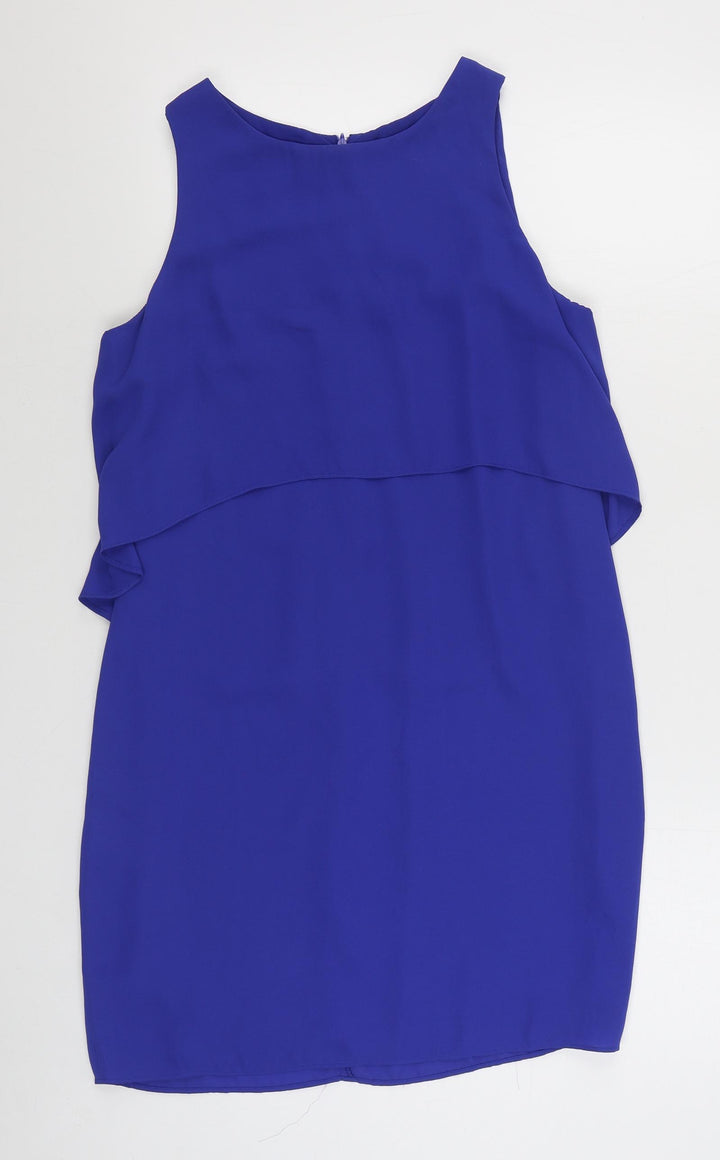 New Look Womens Blue Polyester Sheath Size 12 Scoop Neck Zip