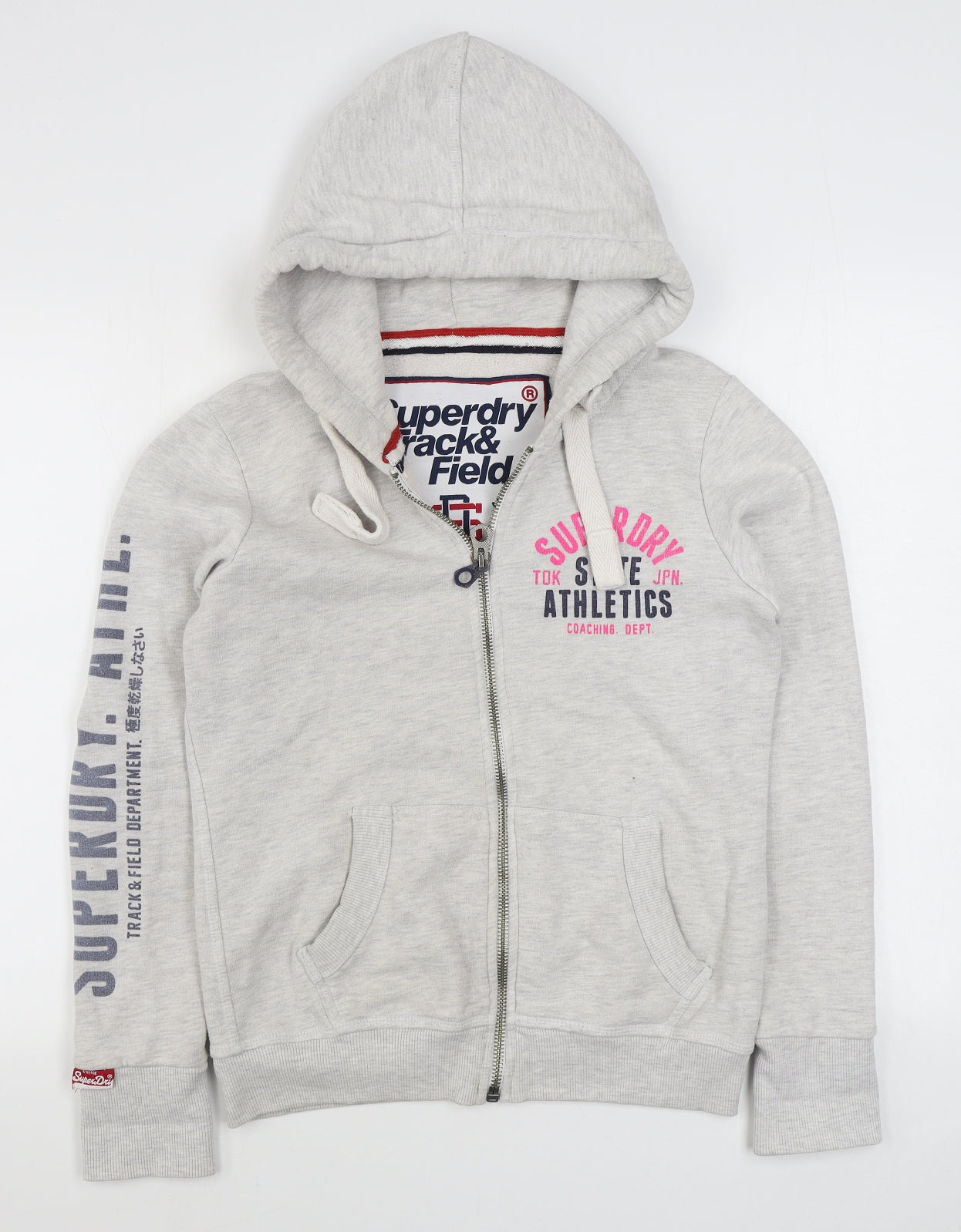Superdry Womens Grey  Cotton Full Zip Hoodie Size S  Zip