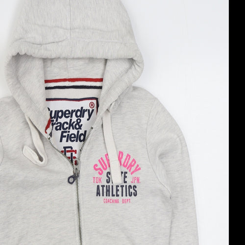 Superdry Womens Grey  Cotton Full Zip Hoodie Size S  Zip