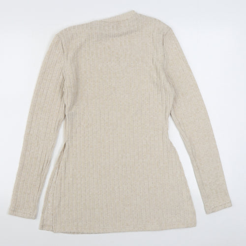 SheIn Womens Beige Round Neck  Polyester Pullover Jumper Size L