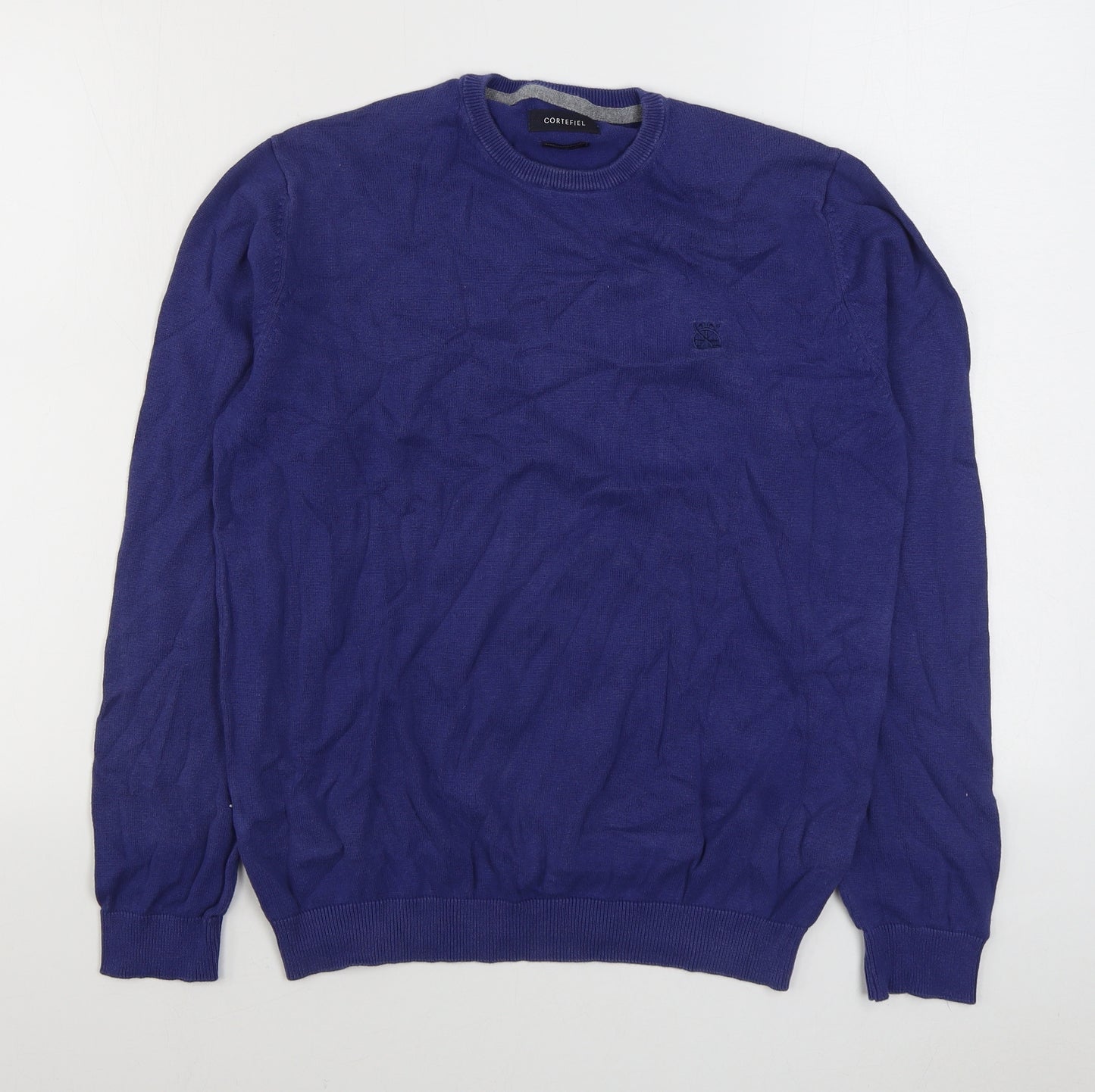 Cortefiel Mens Blue Round Neck  Cotton Pullover Jumper Size S