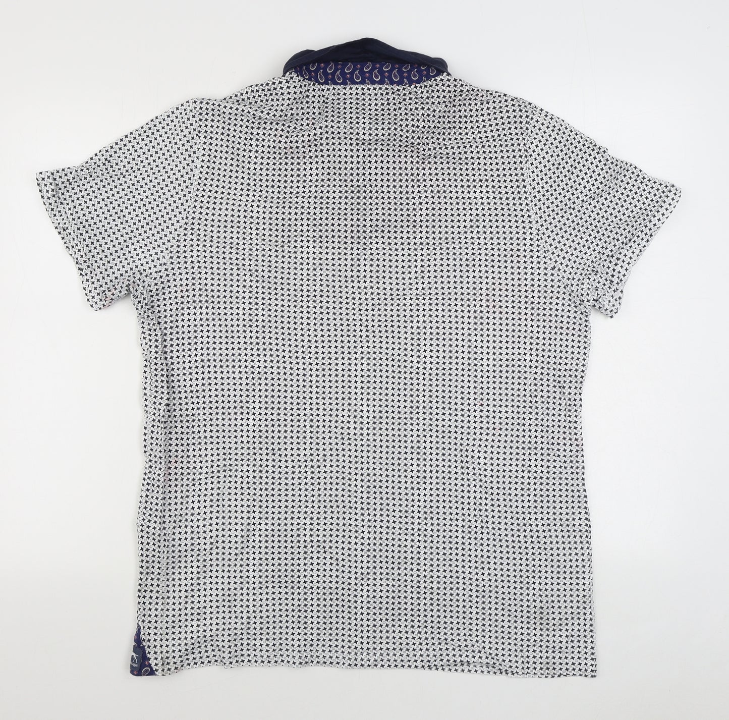 Bewley & Ritch Mens Blue Geometric Cotton  Button-Up Size 2XL Collared Button