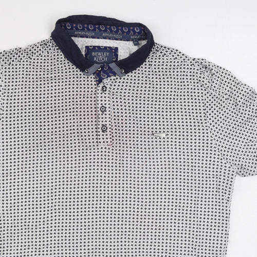 Bewley & Ritch Mens Blue Geometric Cotton  Button-Up Size 2XL Collared Button