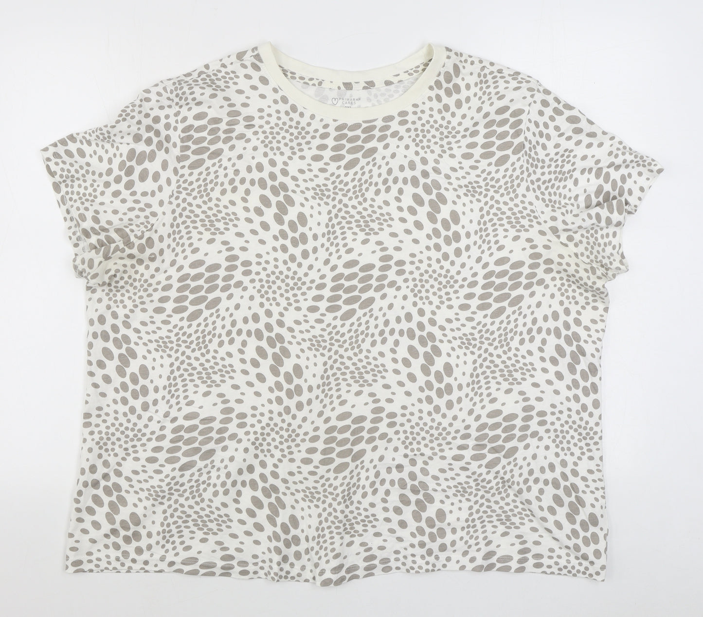 Primark Womens Beige Geometric 100% Cotton Basic T-Shirt Size 2XL Round Neck