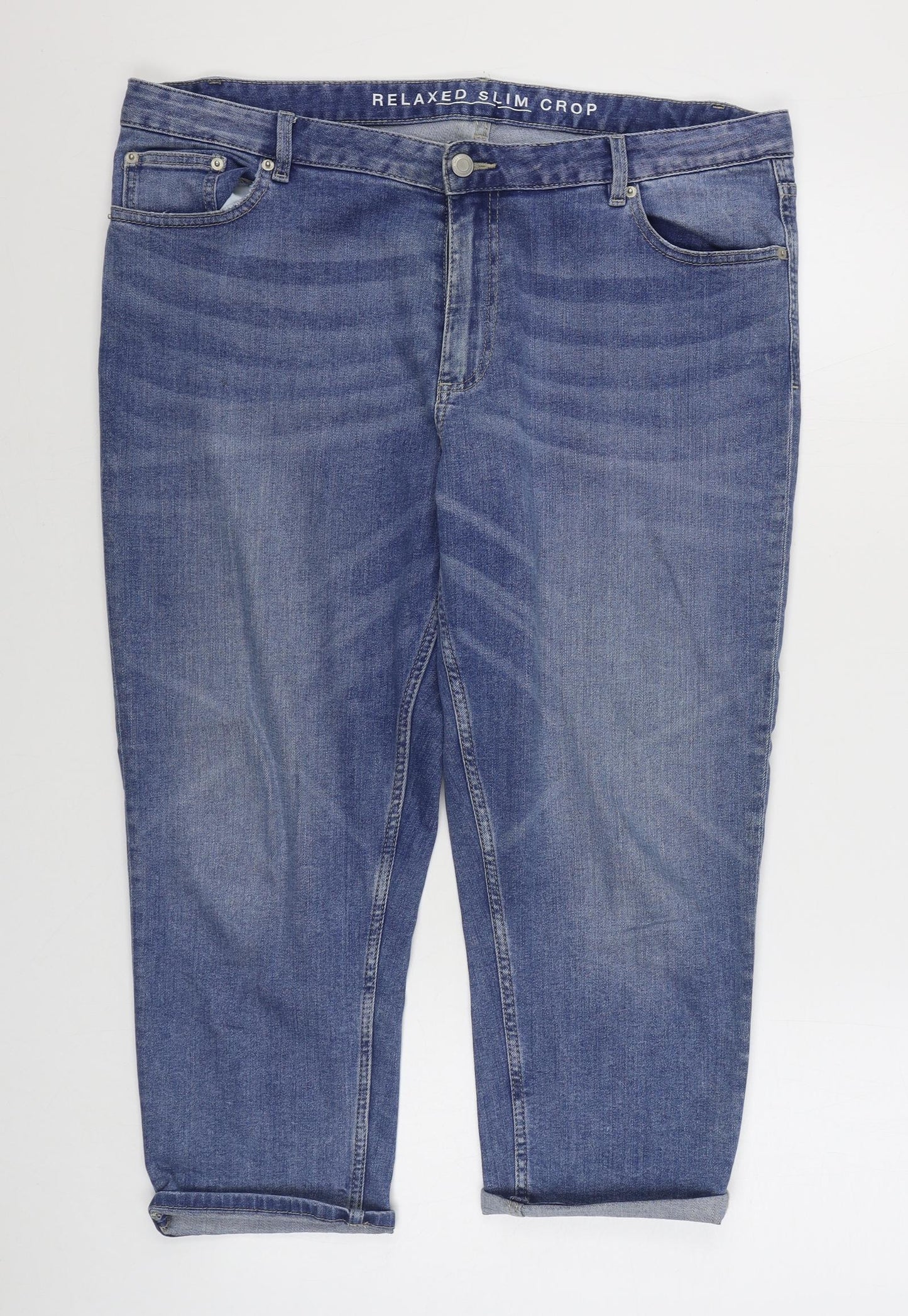 Marks and Spencer Womens Blue  Cotton Cropped Jeans Size 16 L22 in Regular Zip