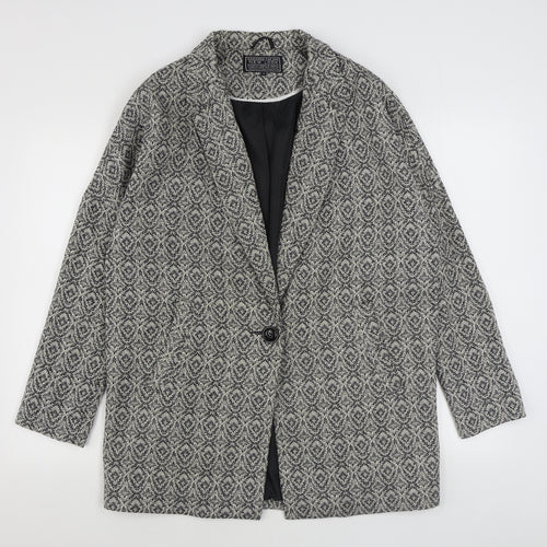 New Look Womens Black Geometric  Overcoat Coat Size 14  Button