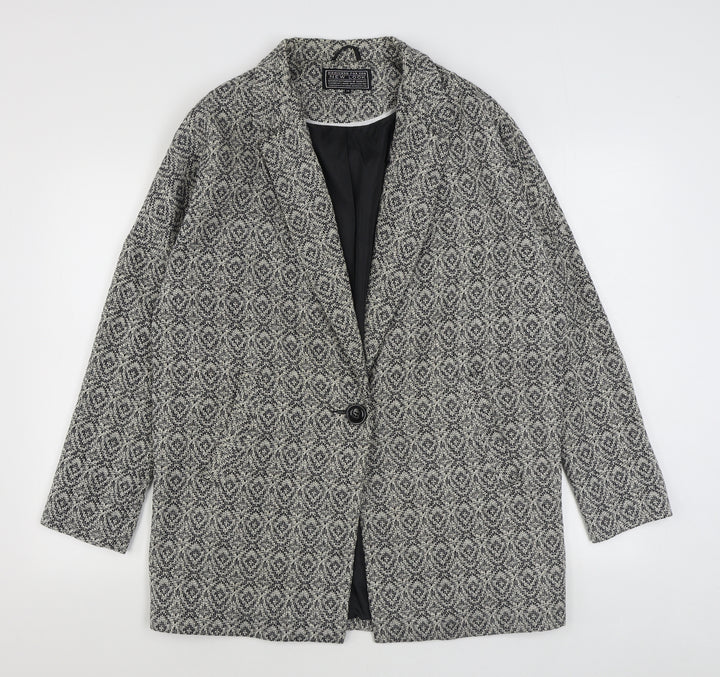 New Look Womens Black Geometric Overcoat Coat Size 14 Button