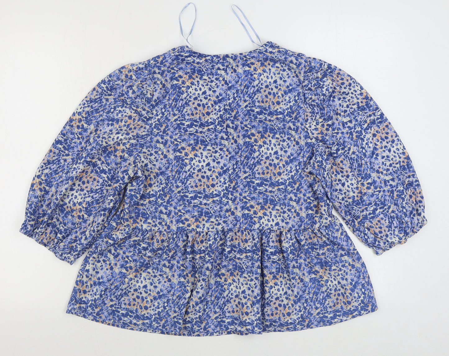 Matalan Womens Blue Geometric Polyester Basic Blouse Size 14 V-Neck