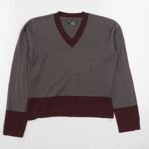 Copper Key Womens Grey V-Neck  Acrylic Pullover Jumper Size L
