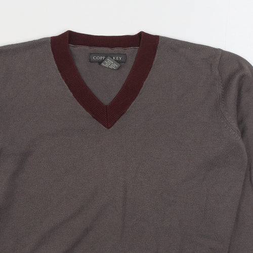 Copper Key Womens Grey V-Neck  Acrylic Pullover Jumper Size L