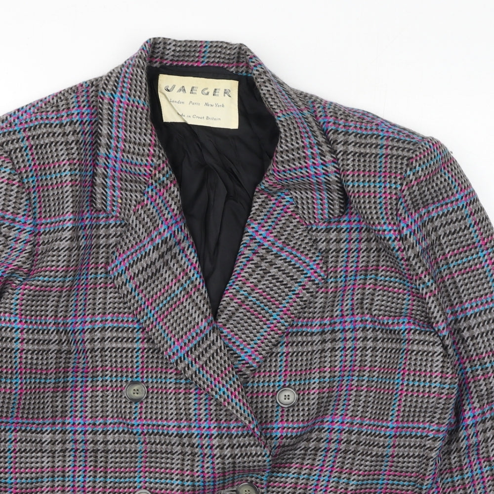 Jaeger Womens Multicoloured Plaid  Trench Coat Coatigan Size 14
