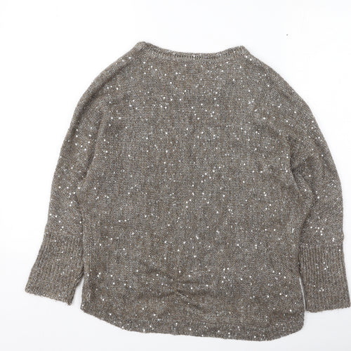 Oui Womens Brown Round Neck  Polyamide Pullover Jumper Size 14