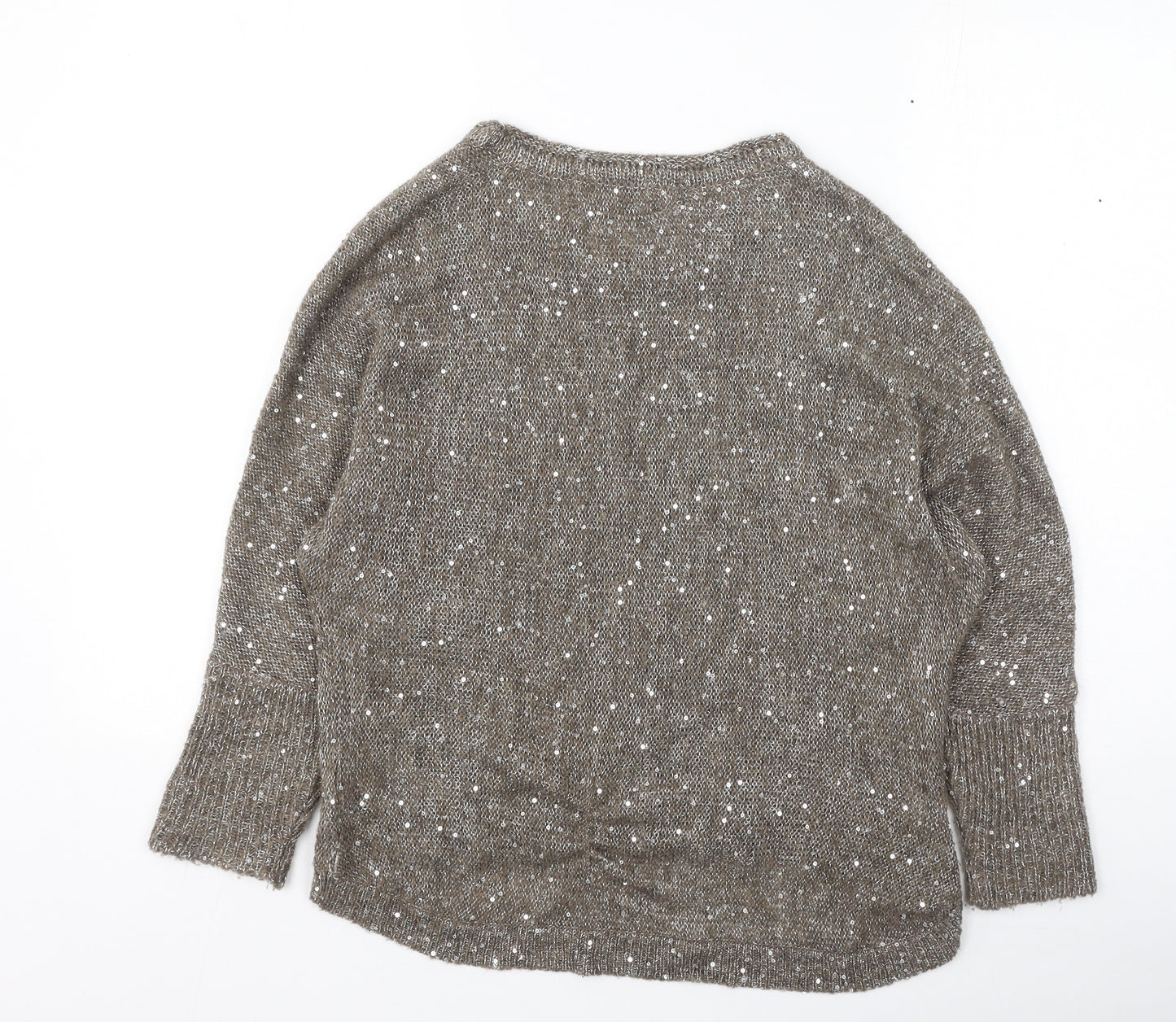 Oui Womens Brown Round Neck  Polyamide Pullover Jumper Size 14