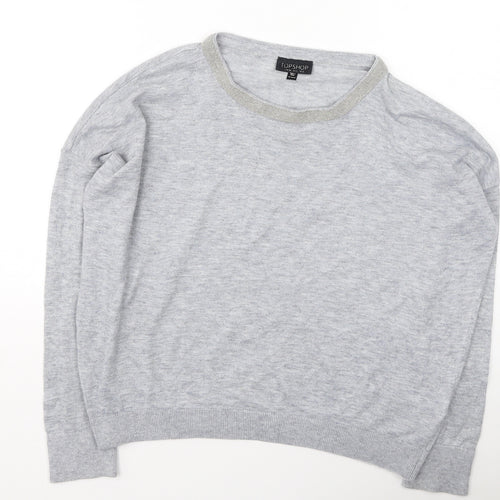 Topshop Womens Grey Round Neck  Polyester Pullover Jumper Size 8