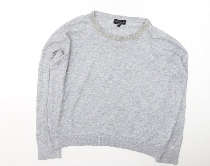 Topshop Womens Grey Round Neck  Polyester Pullover Jumper Size 8