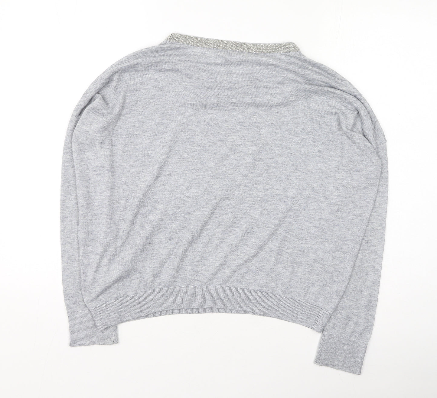 Topshop Womens Grey Round Neck  Polyester Pullover Jumper Size 8