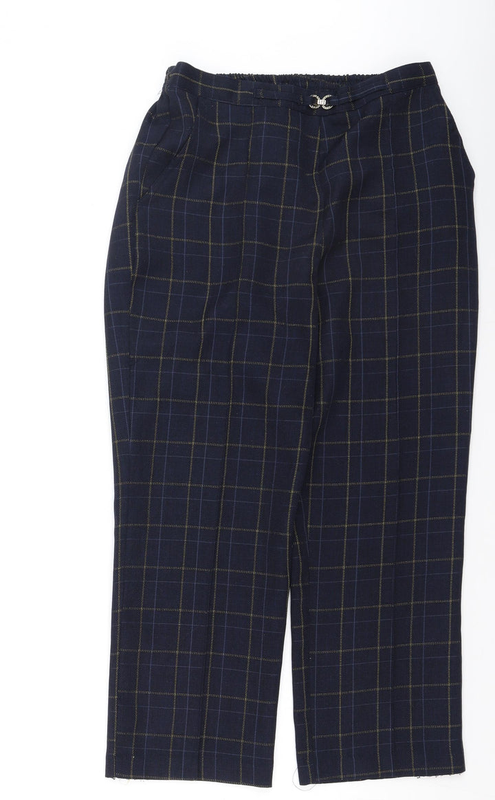 Damart Womens Blue Plaid Polyester Trousers Size S L26 in Regular