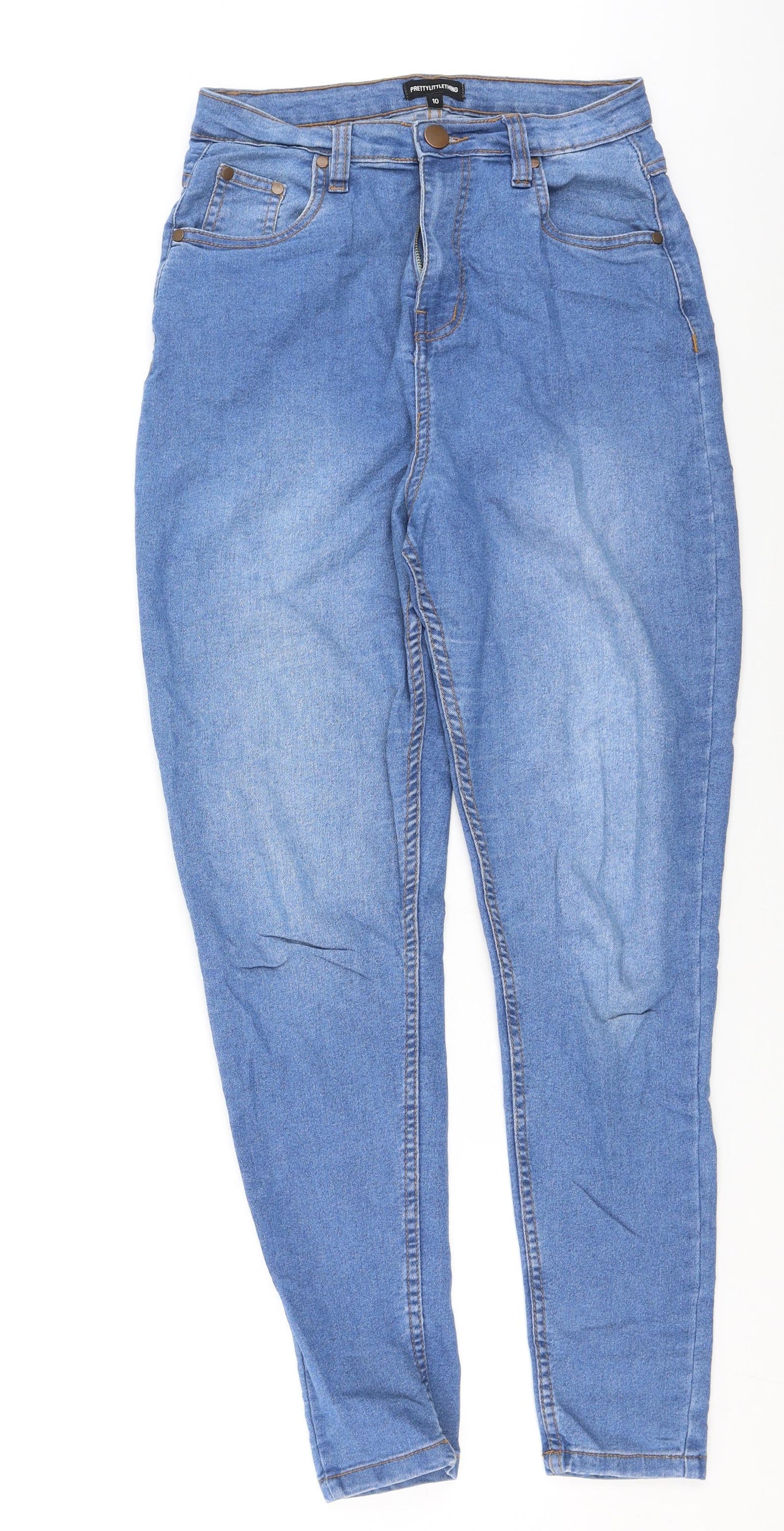 PRETTYLITTLETHING Womens Blue  Cotton Skinny Jeans Size 10 L29 in Regular