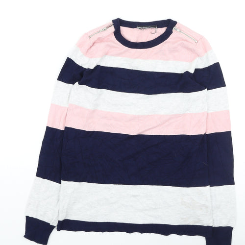 Wallis Womens Multicoloured Round Neck Striped Viscose Pullover Jumper Size 8