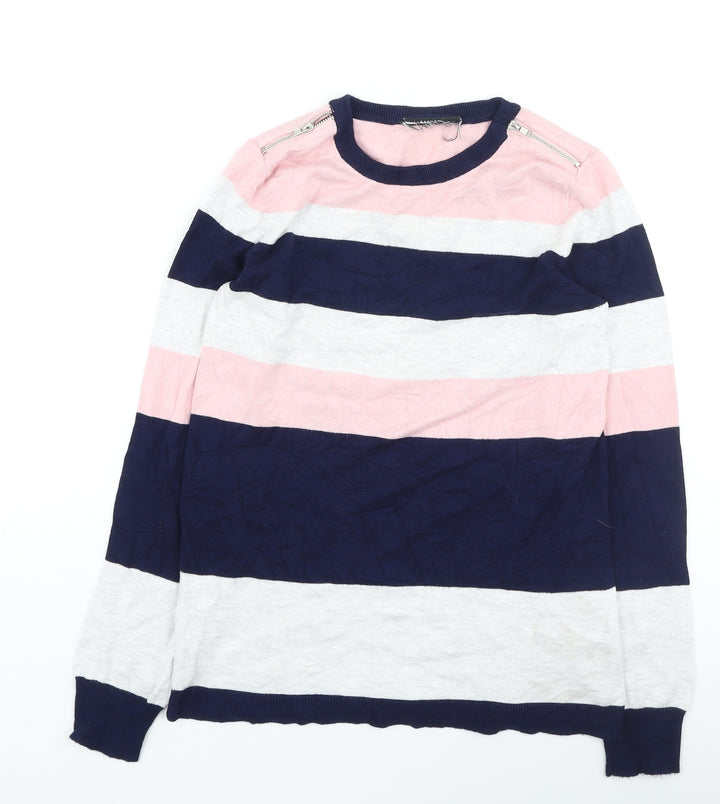 Wallis Womens Multicoloured Round Neck Striped Viscose Pullover Jumper Size 8